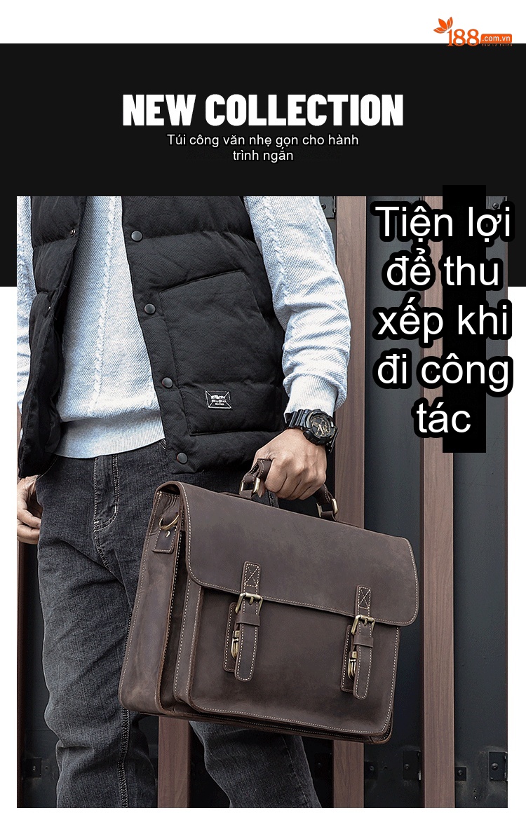 Cặp Công Sở Nam Da Thật Phong Cách Retro Đựng Laptop Đa Năng Màu Nâu chi tiết 1
