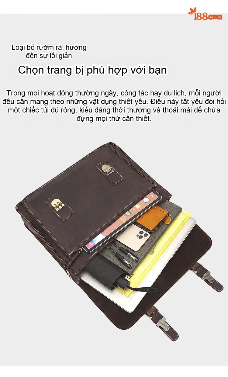 Cặp Công Sở Nam Da Thật Phong Cách Retro Đựng Laptop Đa Năng Màu Nâu chi tiết 6