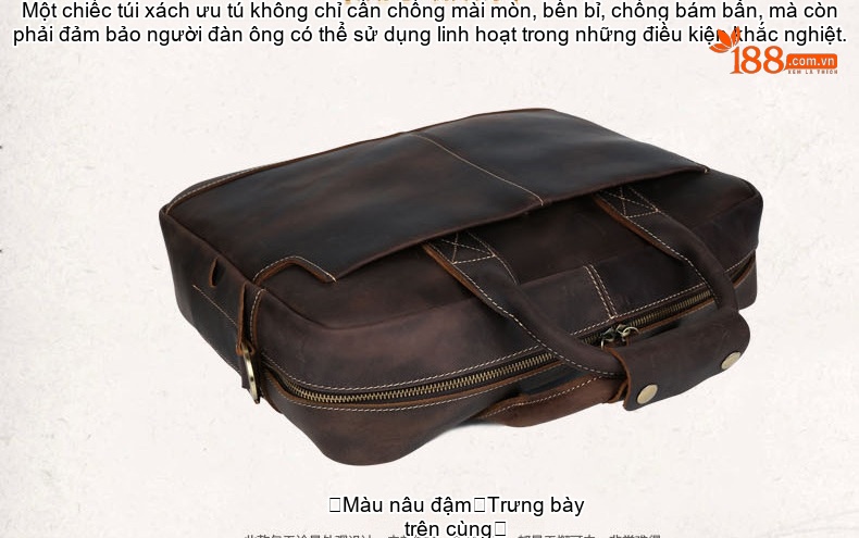 Cặp Công Sở Nam Da Thật Sức Chứa Lớn Đựng Laptop 16 Inch Màu Nâu Đậm, Nâu chi tiết 19