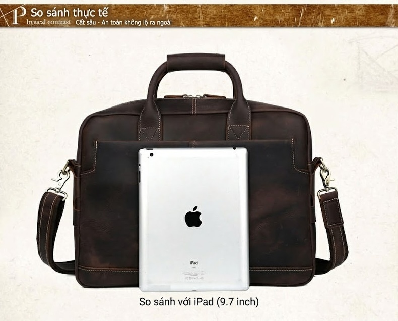 Cặp Công Sở Nam Da Thật Sức Chứa Lớn Đựng Laptop 16 Inch Màu Nâu Đậm, Nâu chi tiết 9