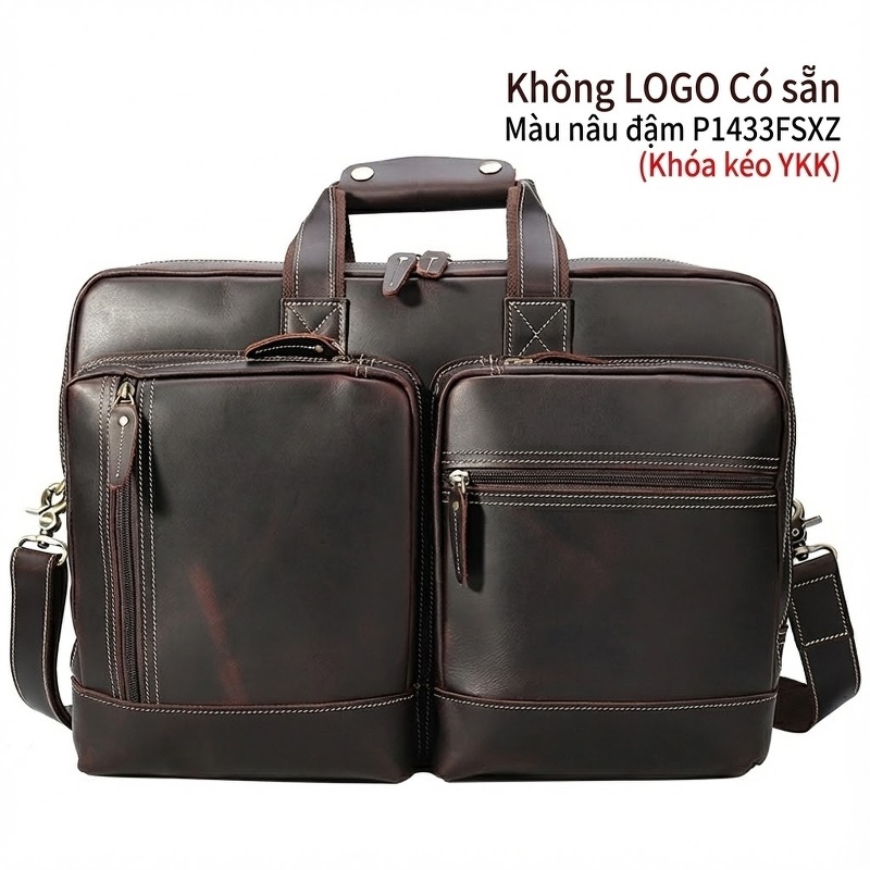 Cặp Công Sở Nam Da Thật Sức Chứa Lớn Đựng Laptop 17 Inch Đeo Vai Đeo Chéo Màu Nâu
