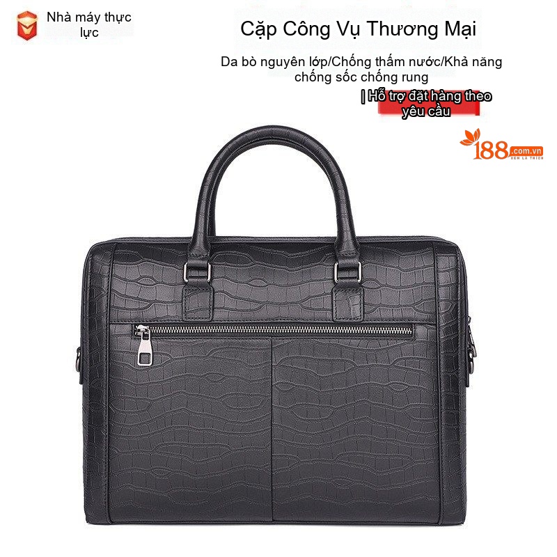 Cặp Công Sở Nam Da Thật Vân Cá Sấu Cỡ Lớn Màu Đen