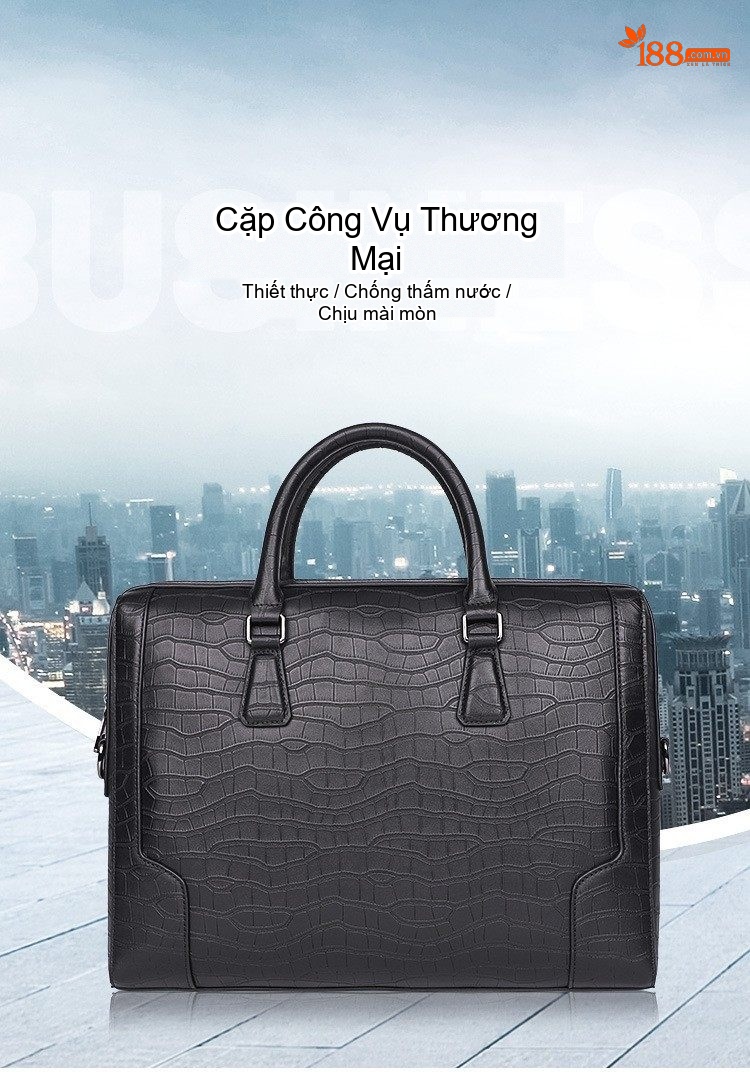 Cặp Công Sở Nam Da Thật Vân Cá Sấu Cỡ Lớn Màu Đen chi tiết 1