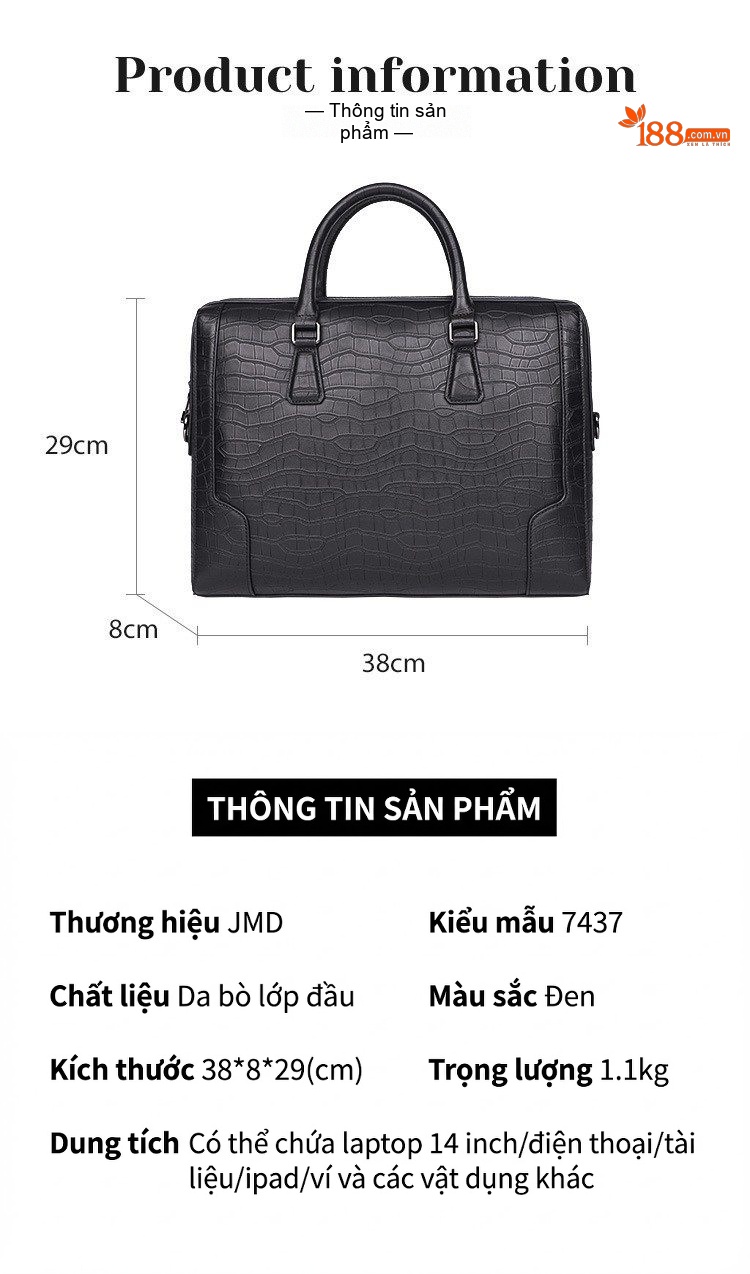 Cặp Công Sở Nam Da Thật Vân Cá Sấu Cỡ Lớn Màu Đen chi tiết 2