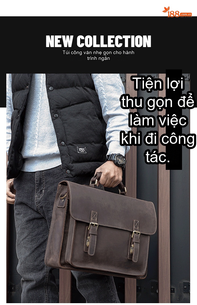 Cặp Công Sở Nam Da Thật Vintage Nhiều Ngăn Màu Nâu chi tiết 1