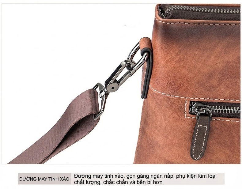 Cặp Da Bò Nam Vintage Túi Đeo Chéo Nam Túi Đựng Tài Liệu Công Sở Màu Nâu, Xám chi tiết 21