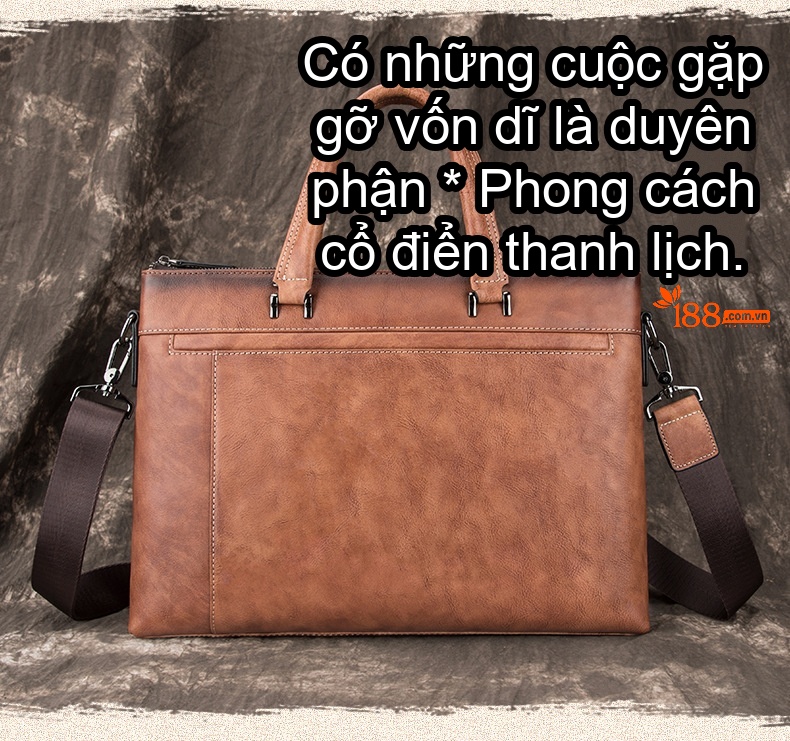 Cặp Da Bò Nam Vintage Túi Đeo Chéo Nam Túi Đựng Tài Liệu Công Sở Màu Nâu, Xám chi tiết 1