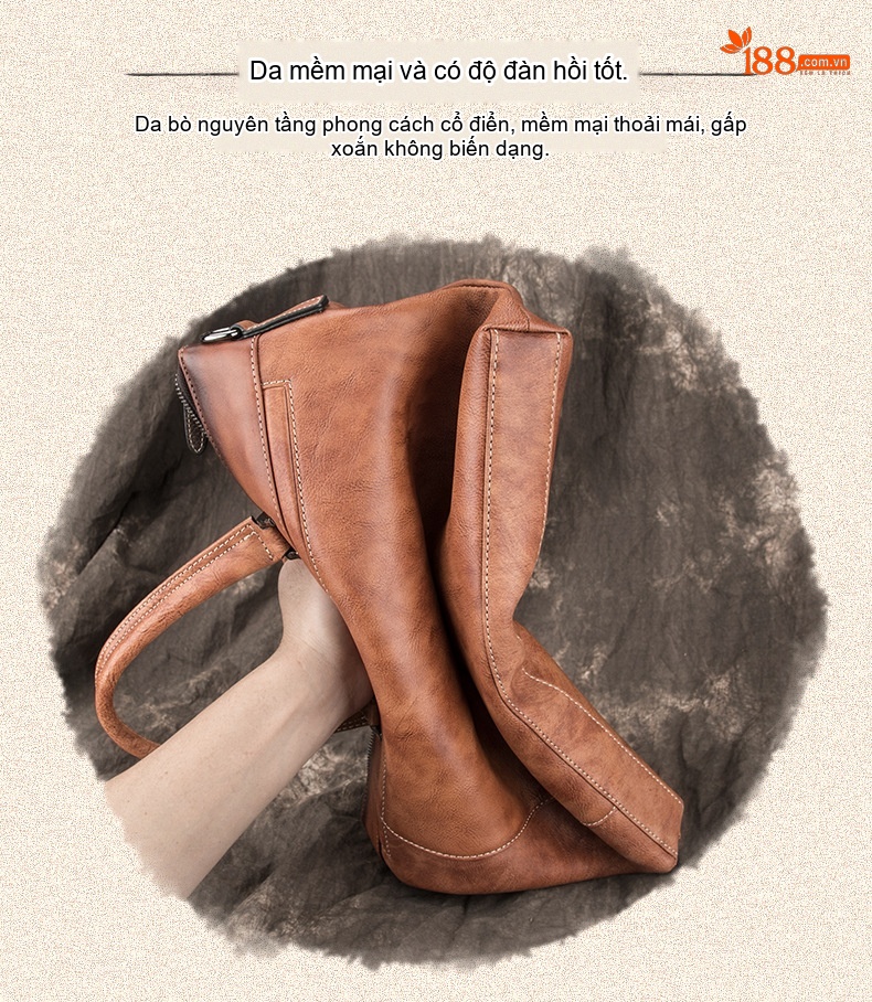 Cặp Da Bò Nam Vintage Túi Đeo Chéo Nam Túi Đựng Tài Liệu Công Sở Màu Nâu, Xám chi tiết 2