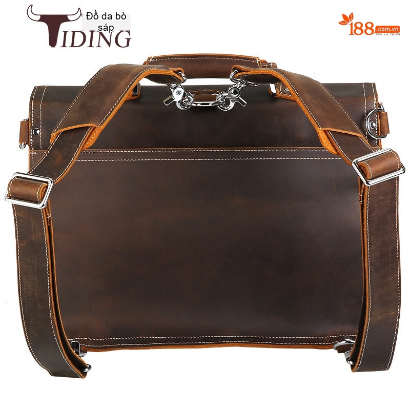 Cặp Da Bò Sáp Vintage Đựng Laptop 15.6 inch, Túi Xách Tay, Túi Đeo Vai Nam Màu Nâu
