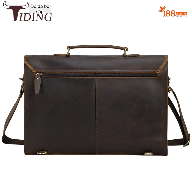 Cặp Da Thật Đựng Laptop 15.6 inch, Túi Xách Tay, Túi Đeo Vai Nam Da Bò Sáp Màu Nâu