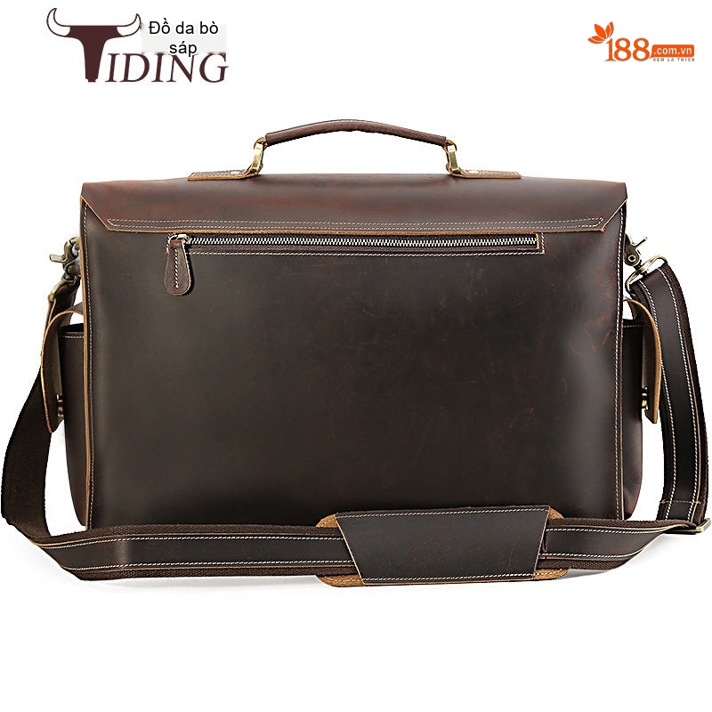 Cặp Túi Công Sở Nam Da Bò 17 inch Đựng Laptop Cỡ Lớn Màu Nâu