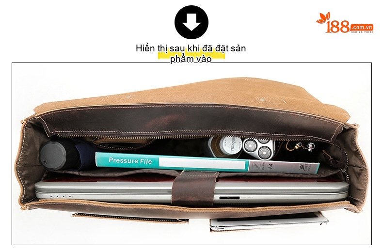 Cặp Túi Công Sở Nam Da Bò 17 inch Đựng Laptop Cỡ Lớn Màu Nâu chi tiết 9