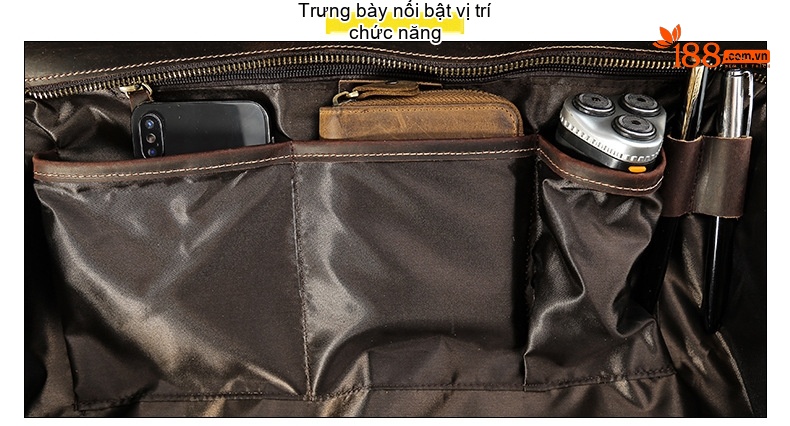 Cặp Túi Công Sở Nam Da Bò 17 inch Đựng Laptop Cỡ Lớn Màu Nâu chi tiết 10