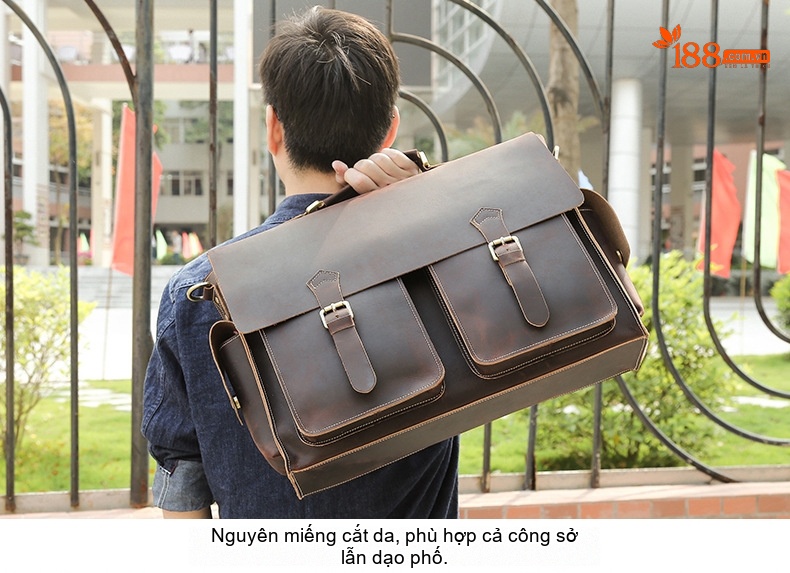 Cặp Túi Công Sở Nam Da Bò 17 inch Đựng Laptop Cỡ Lớn Màu Nâu chi tiết 14