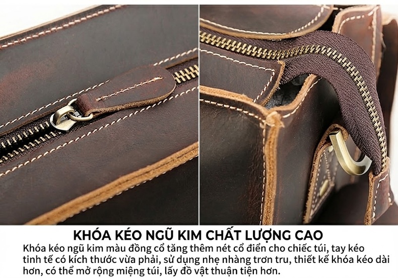 Cặp Túi Công Sở Nam Da Bò 17 inch Đựng Laptop Cỡ Lớn Màu Nâu chi tiết 25