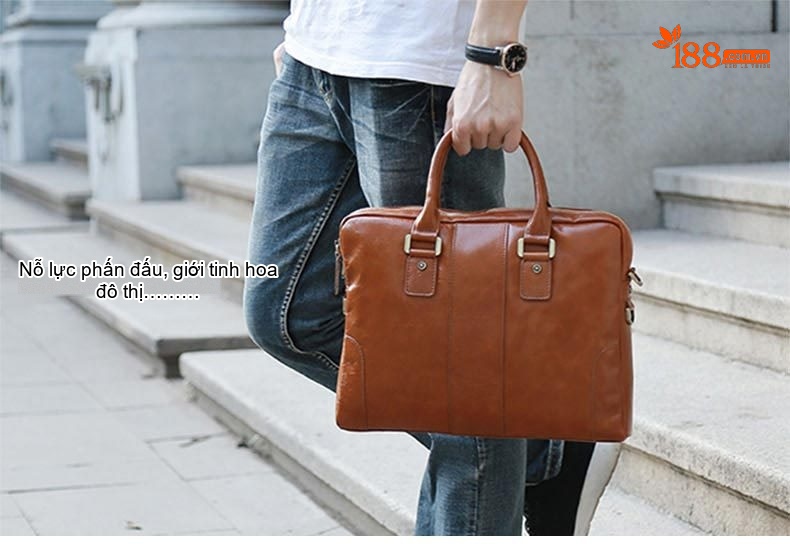 Cặp Túi Công Sở Nam Da Bò Đựng Laptop Thời Trang Đeo Chéo Màu Đen, Nâu chi tiết 4