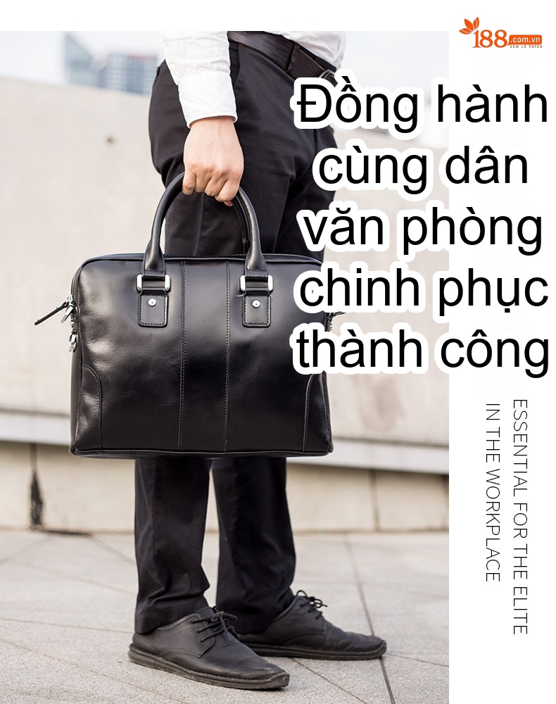 Cặp Túi Công Sở Nam Da Bò Đựng Laptop Thời Trang Đeo Chéo Màu Đen, Nâu chi tiết 9