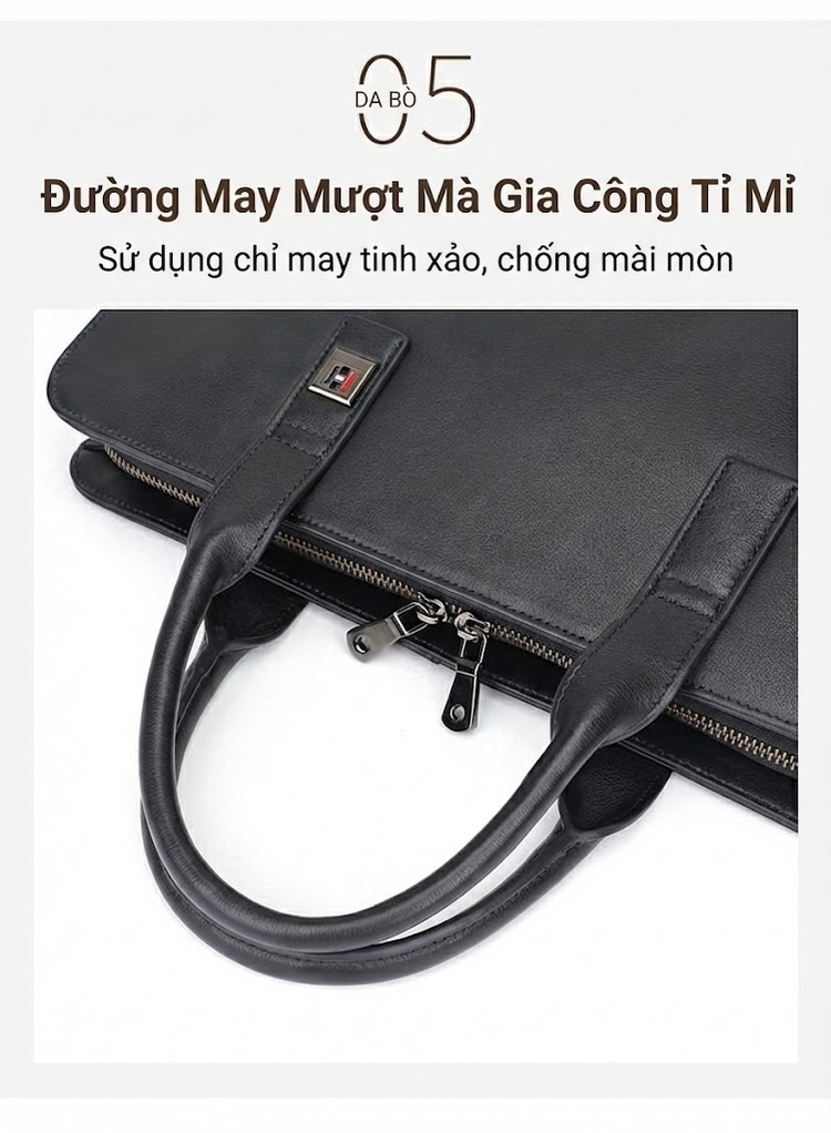 Cặp Túi Đeo Chéo Nam Da Thật Đựng Tài Liệu Công Sở Màu Đen chi tiết 9