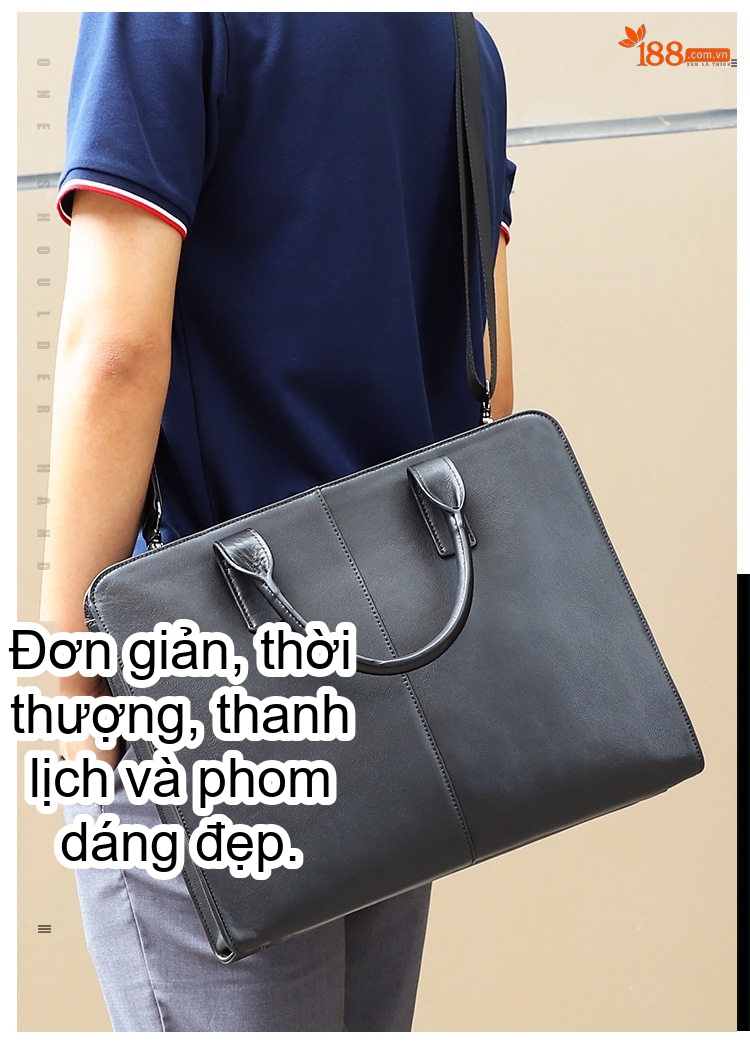 Cặp Túi Đeo Chéo Nam Da Thật Đựng Tài Liệu Công Sở Màu Đen chi tiết 3