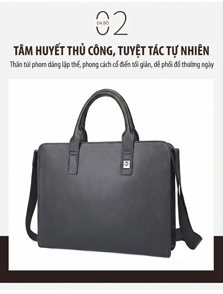 Cặp Túi Đeo Chéo Nam Da Thật Đựng Tài Liệu Công Sở Màu Đen chi tiết 5