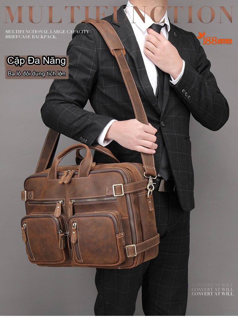 Cặp Túi Đeo Vai/Đeo Chéo/Xách Tay/Balo Nam Da Bò Đa Năng Phong Cách Âu Mỹ Retro chi tiết 1