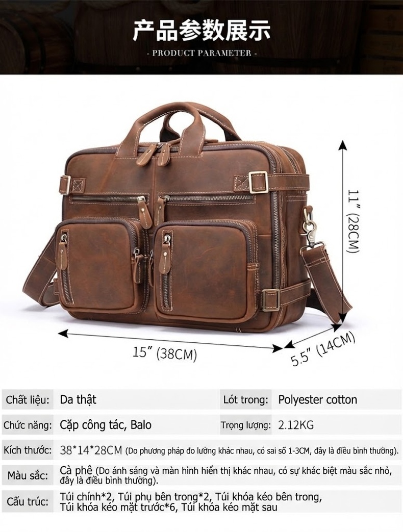 Cặp Túi Đeo Vai/Đeo Chéo/Xách Tay/Balo Nam Da Bò Đa Năng Phong Cách Âu Mỹ Retro chi tiết 2