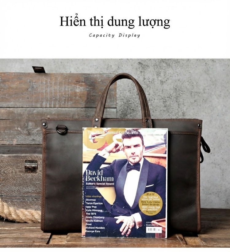 Cặp Túi Đựng Laptop Nam Da Bò Sức Chứa Lớn Công Sở Đeo Vai Chéo Màu Nâu chi tiết 9