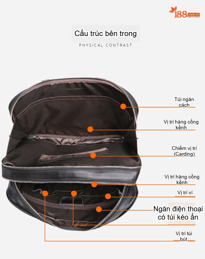 Cặp da nam đựng laptop 14 inch đeo chéo xách tay da bò cao cấp chi tiết 9