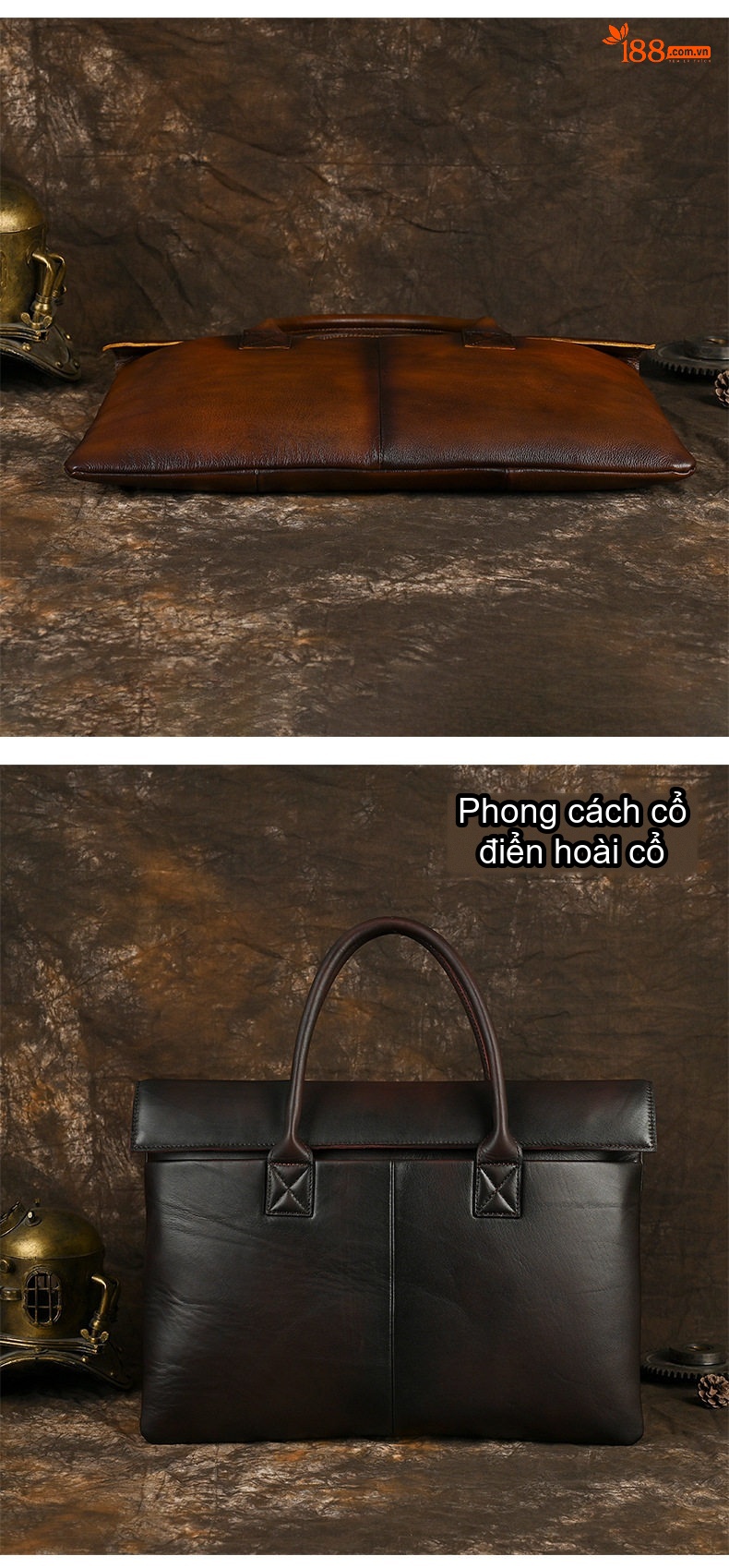 Cặp Túi Xách Công Sở Nam Da Bò Mỏng Nhẹ 15.6 Inch Màu Nâu, Đen chi tiết 6