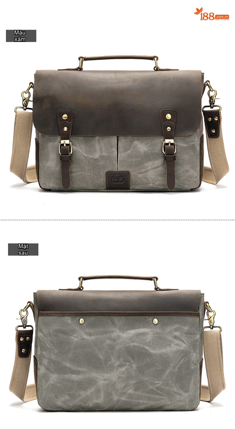 Cặp Túi Xách Công Sở Nam Da Thật Crazy Horse Đựng Laptop 14 Inch Màu Nâu, Xám, Đen chi tiết 12