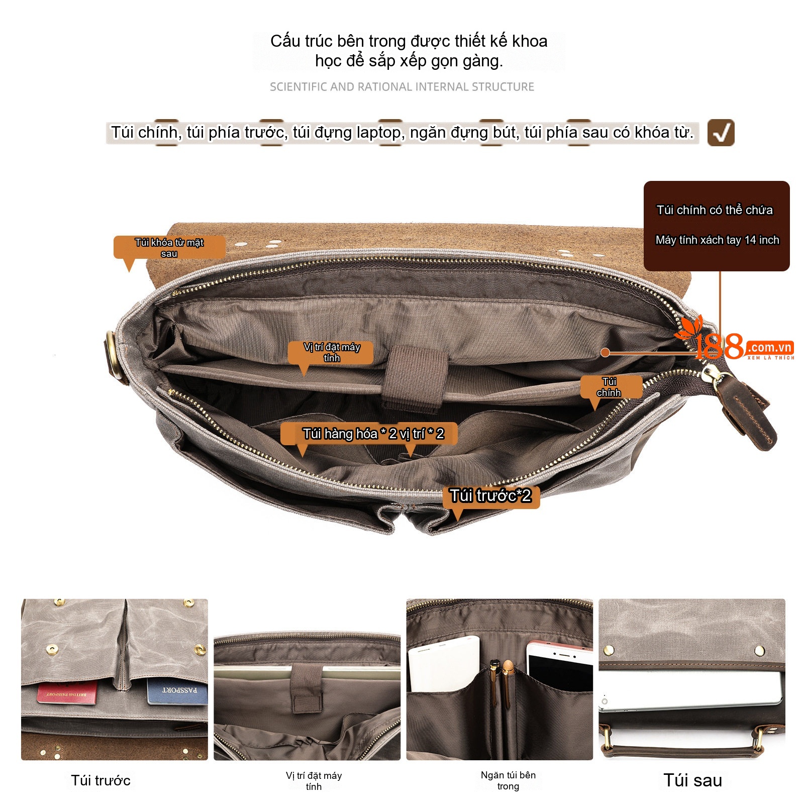 Cặp Túi Xách Công Sở Nam Da Thật Crazy Horse Đựng Laptop 14 Inch Màu Nâu, Xám, Đen