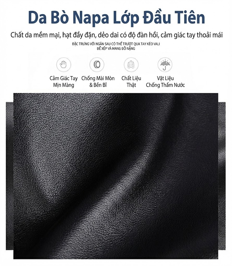 Cặp Túi Xách Công Sở Nam Da Thật Nappa Đựng Tài Liệu Khóa Kéo Màu Đen chi tiết 7
