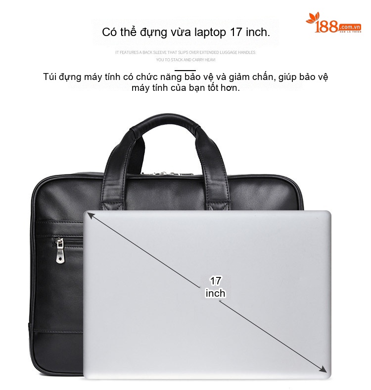 Cặp Túi Xách Công Sở Nam Da Thật Nappa Đựng Tài Liệu Khóa Kéo Màu Đen chi tiết 13
