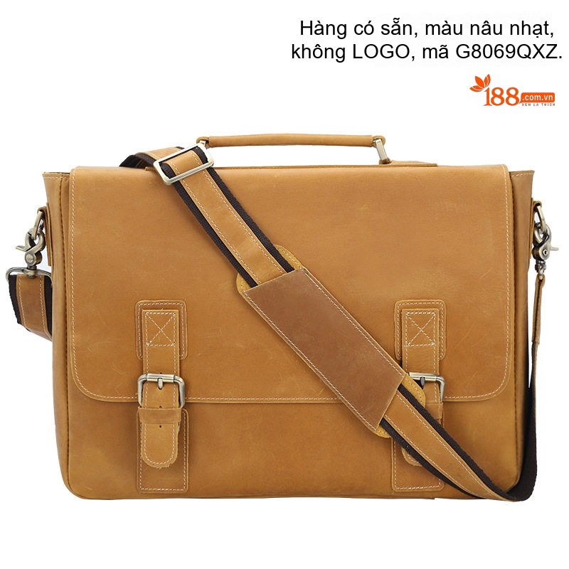 Cặp Túi Xách Đựng Laptop 15.6 Inch Da Bò Sáp Đeo Vai Nam Màu Nâu
