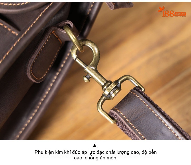 Cặp Túi Xách Tay Nam Da Bò Sáp Ngựa Điên Đựng Laptop Phong Cách Cổ Điển Màu Nâu chi tiết 12