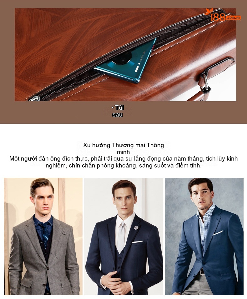 Cặp Túi Xách Tay Nam Da Bóng Công Sở Đựng Laptop Khóa Số Màu Nâu chi tiết 9