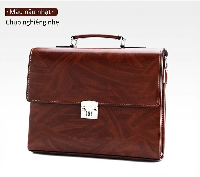 Cặp Túi Xách Tay Nam Da Bóng Công Sở Đựng Laptop Khóa Số Màu Nâu chi tiết 18