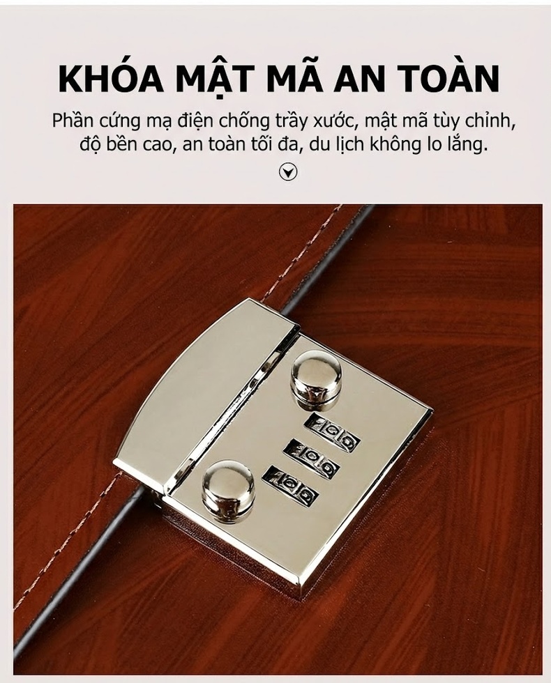 Cặp Túi Xách Tay Nam Da Bóng Công Sở Đựng Laptop Khóa Số Màu Nâu chi tiết 5