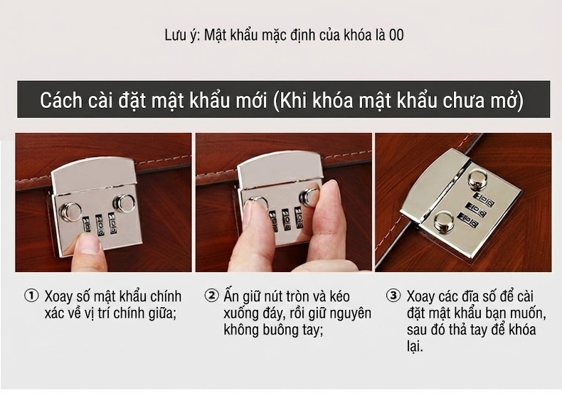 Cặp Túi Xách Tay Nam Da Bóng Công Sở Đựng Laptop Khóa Số Màu Nâu chi tiết 6