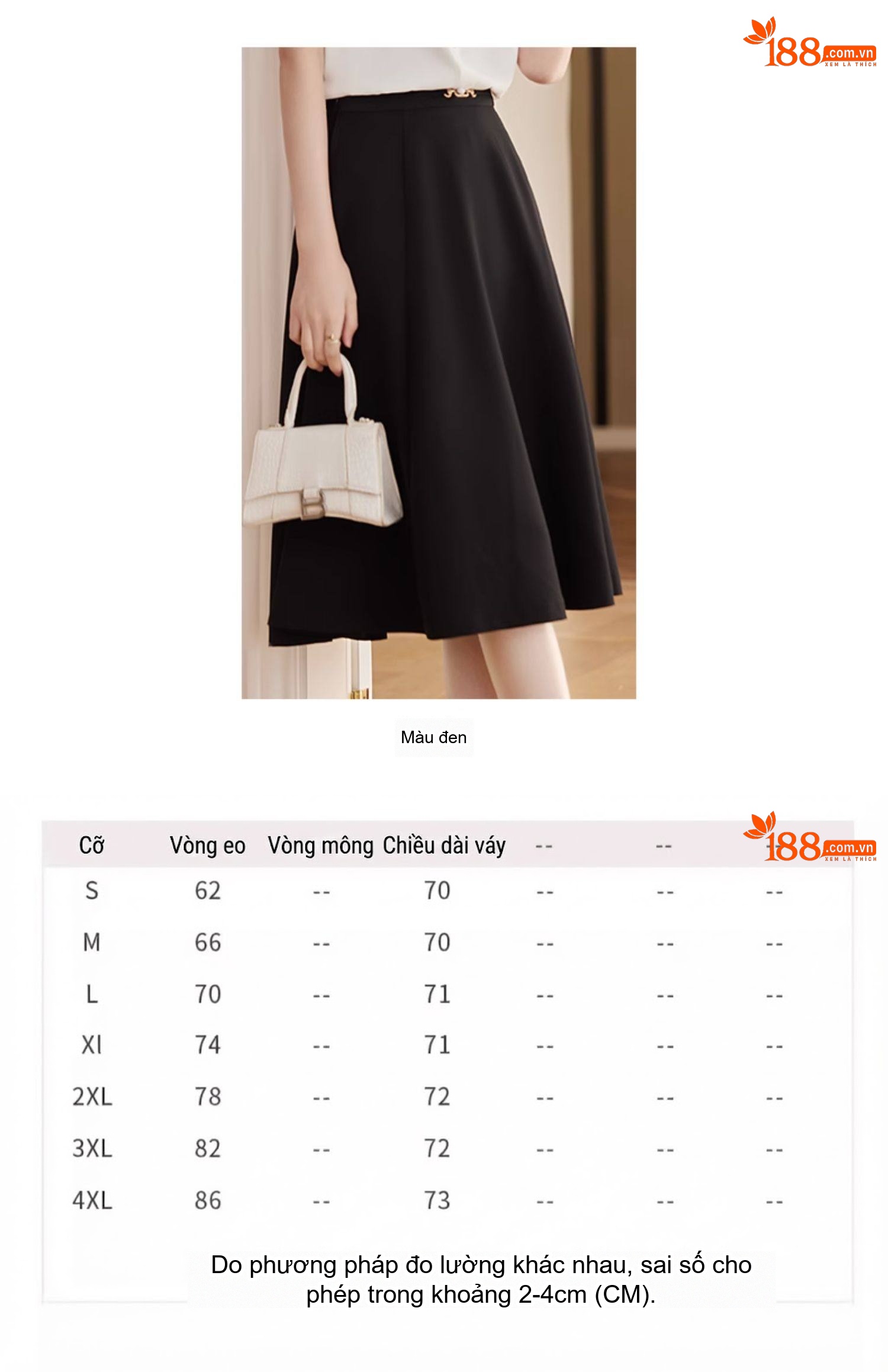 Chân Váy A Xòe Lưng Cao Dáng Dài Màu Be, Đen, Trắng chi tiết 8