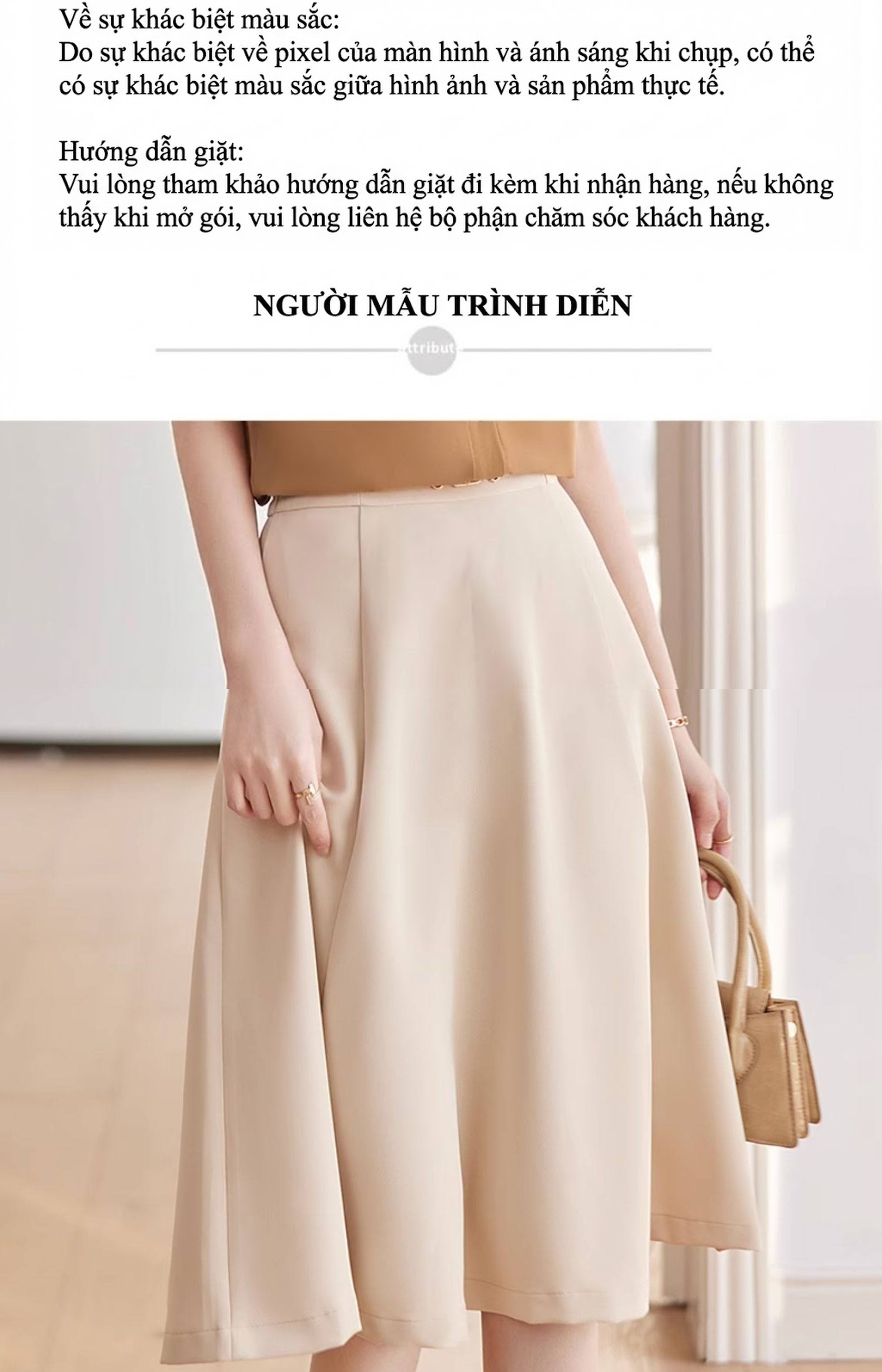Chân Váy A Xòe Lưng Cao Dáng Dài Màu Be, Đen, Trắng chi tiết 9