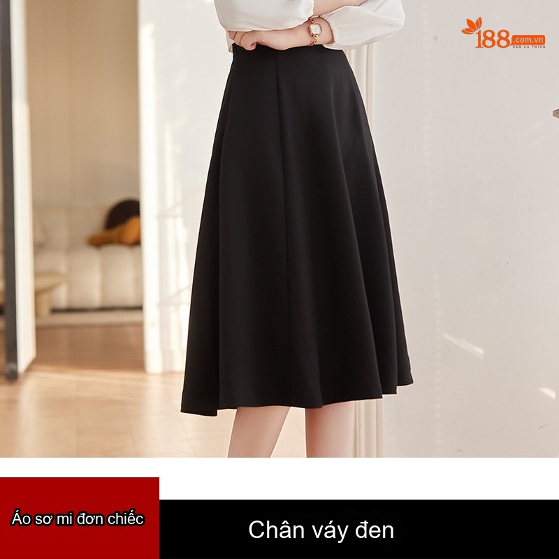 Chân Váy A Xòe Lưng Cao Dáng Dài Màu Be, Đen, Trắng