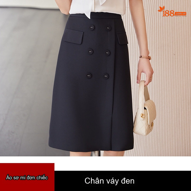 Chân Váy A Xòe Lưng Cao Dáng Dài Màu Be, Đen, Trắng