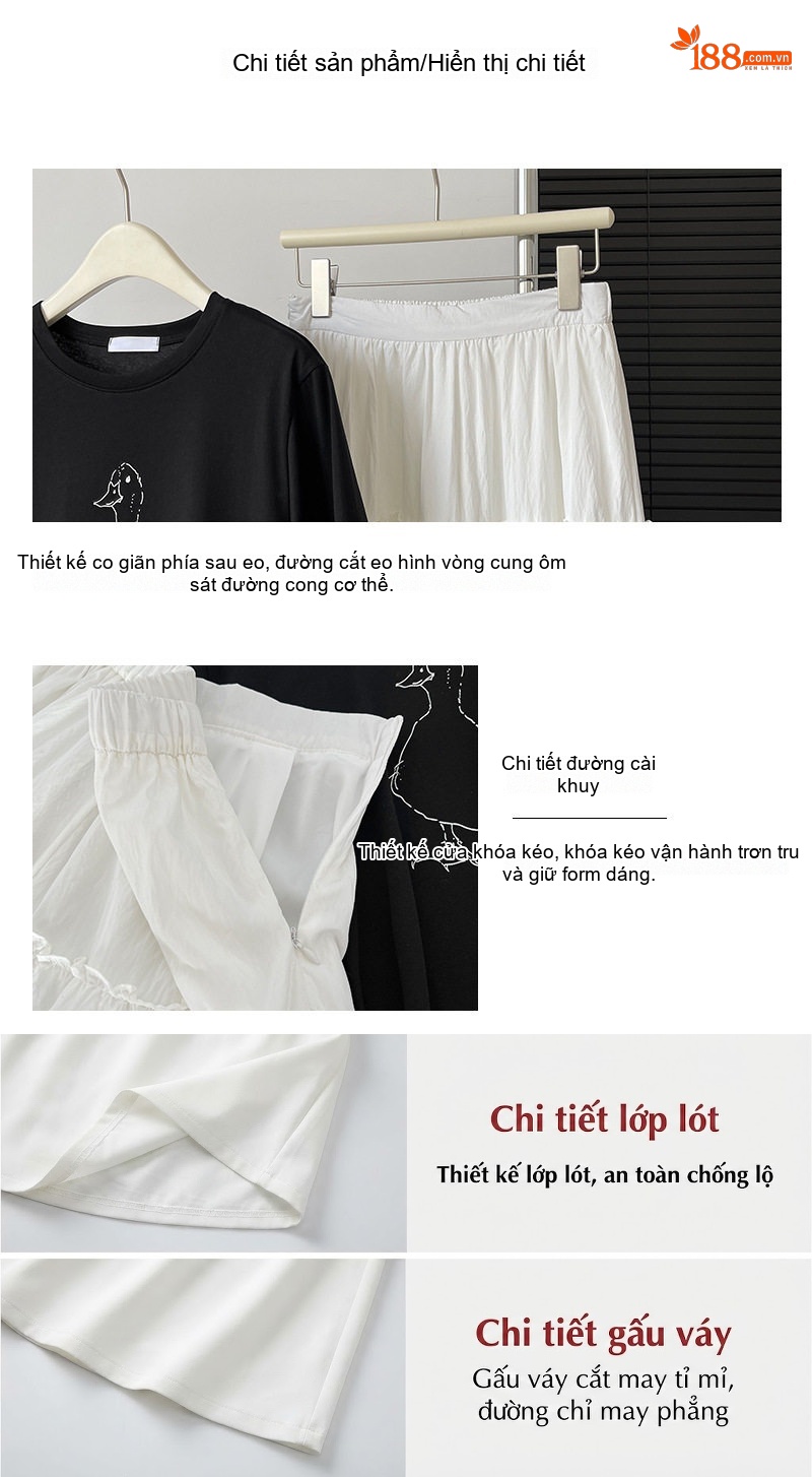 Chân Váy Bánh Kem Nữ Lưng Cao Dáng Dài Màu Trắng chi tiết 4