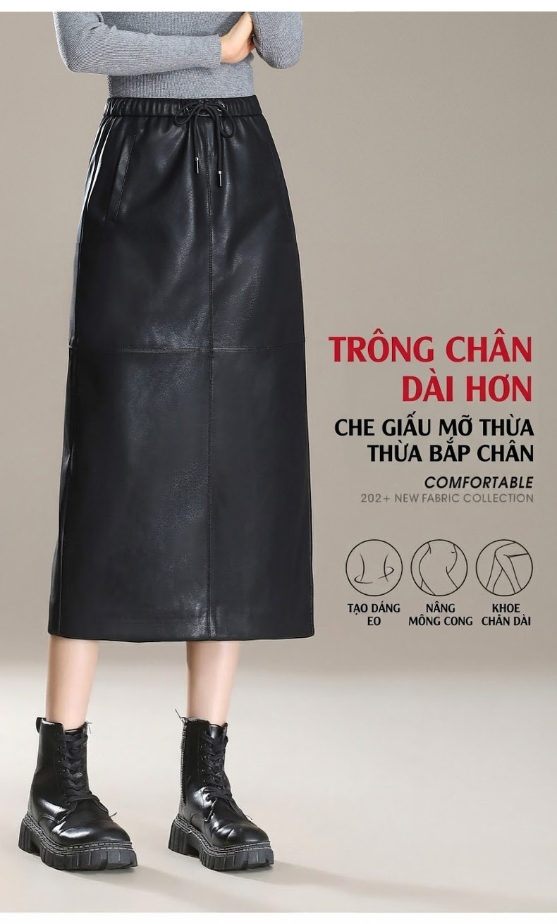 Chân Váy Bút Chì Nữ Da Cừu Dáng Dài Thời Trang Màu Đen, Nâu chi tiết 7