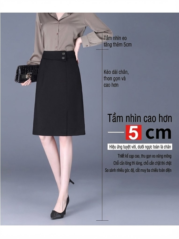 Chân Váy Bút Chì Nữ Dáng Ôm Lưng Cao Xẻ Tà Công Sở Hàn Quốc Màu Đen chi tiết 2