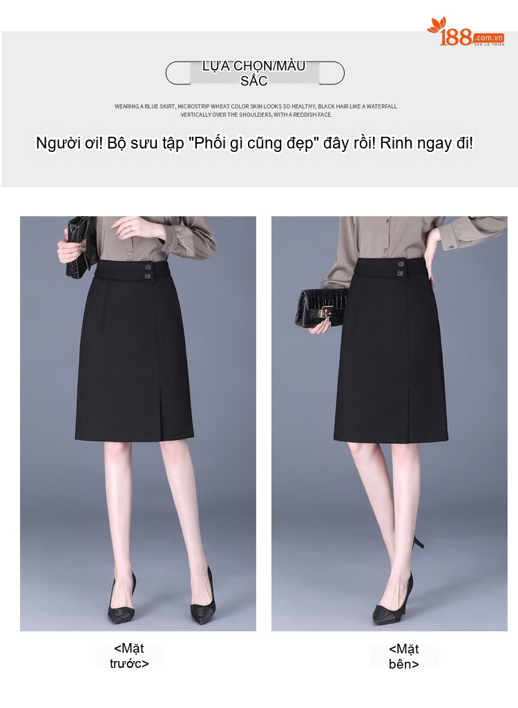 Chân Váy Bút Chì Nữ Dáng Ôm Lưng Cao Xẻ Tà Công Sở Hàn Quốc Màu Đen chi tiết 8