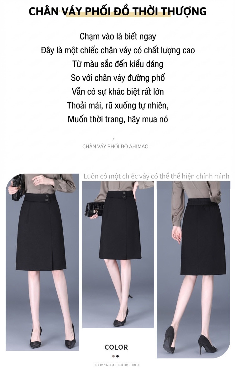 Chân Váy Bút Chì Nữ Dáng Ôm Lưng Cao Xẻ Tà Công Sở Hàn Quốc Màu Đen chi tiết 3