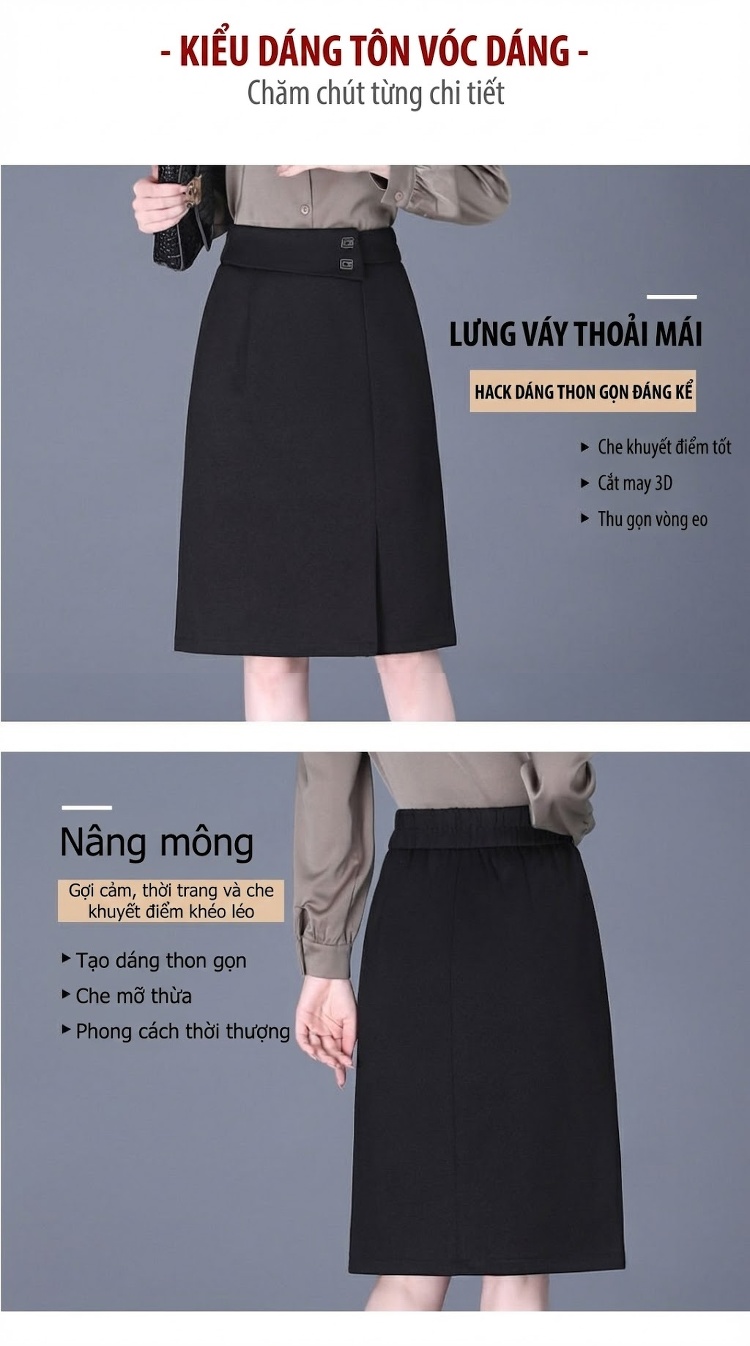 Chân Váy Bút Chì Nữ Dáng Ôm Lưng Cao Xẻ Tà Công Sở Hàn Quốc Màu Đen chi tiết 4