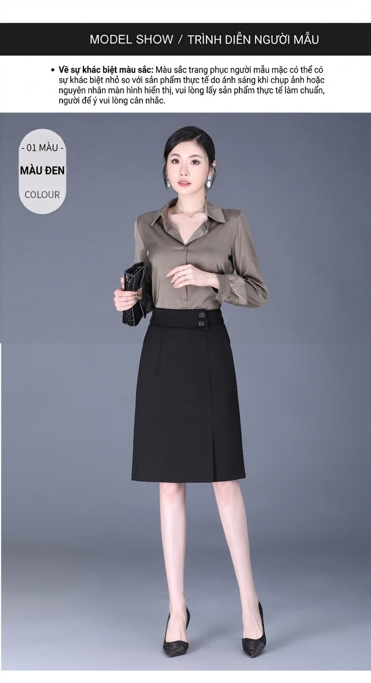 Chân Váy Bút Chì Nữ Dáng Ôm Lưng Cao Xẻ Tà Công Sở Hàn Quốc Màu Đen chi tiết 10